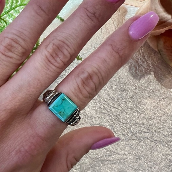 Vintage Square cut Turquoise Ring Handmade Solid 925 Sterling Silver about sz. 7 - Picture 7 of 16